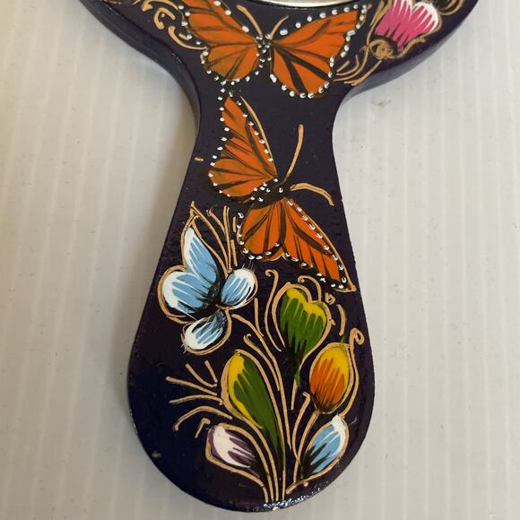 Hand-Painted Mexican Wooden Mirror –  Floral and Butterfly  Design - Picture 5 of 5